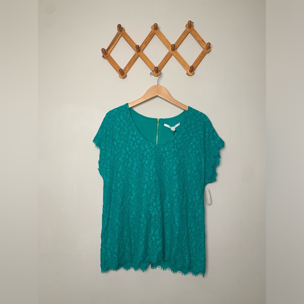 NWT Women’s Diane Von Furstenberg Aqua/Green Cholula Shirt Blouse SZ L